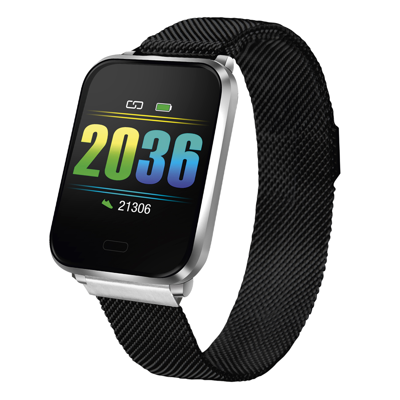 Fitness Tracker mit schwarzem Metallarmband