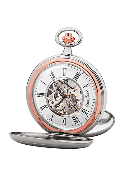 JEAN JACOT Taschenuhr, skelettiert, Bicolor/ rosé Master