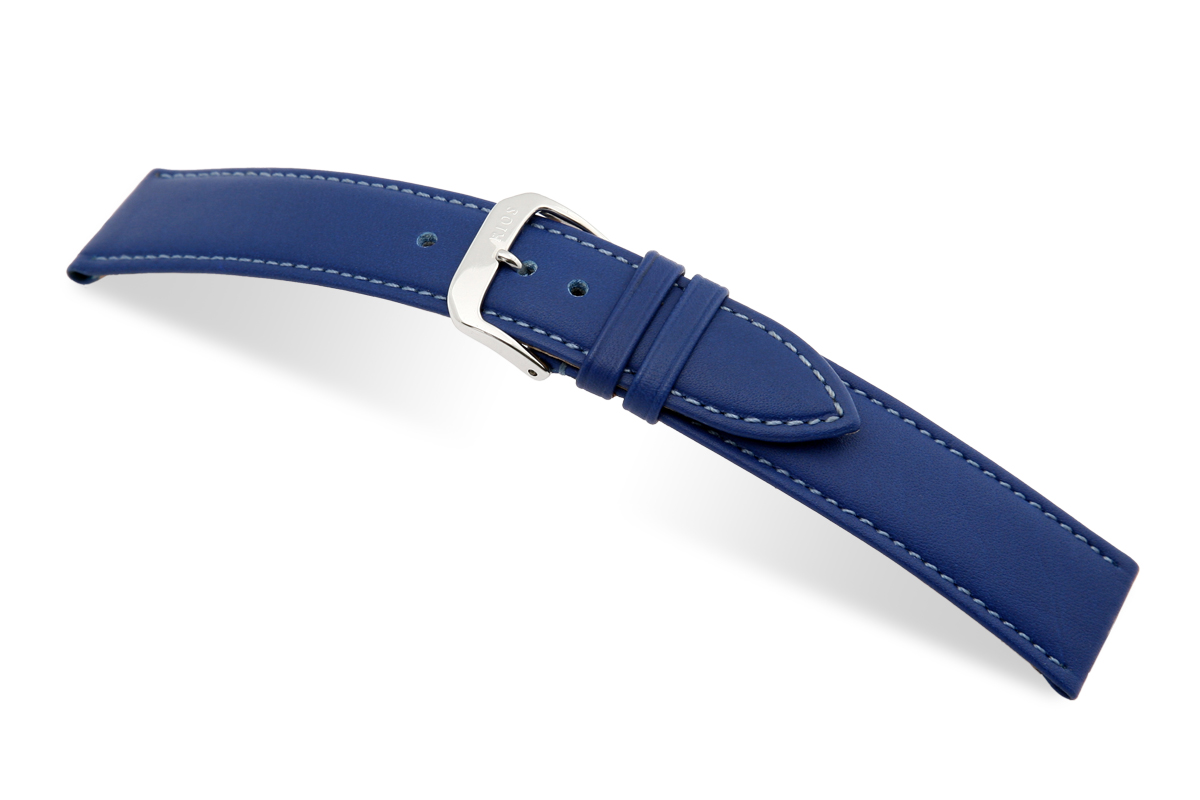 SELVA Lederband zum einfachen Wechseln 14mm royalblau mit Naht - MADE IN GERMANY