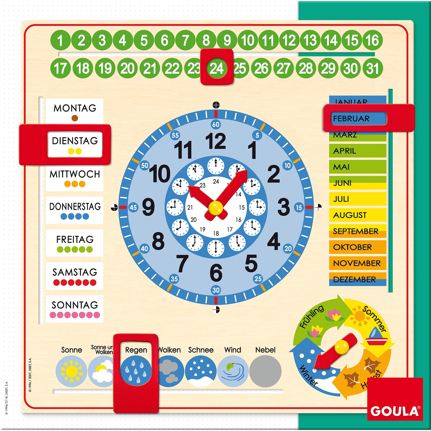 GOULA Horloge d'apprendre le temps, calendrier et semaine