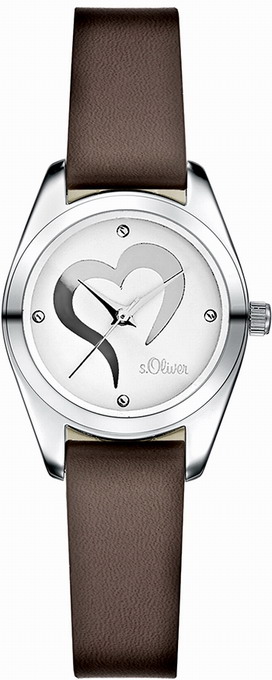 s.Oliver bracelet-montre en cuir véritable brun SO-1657-LQ