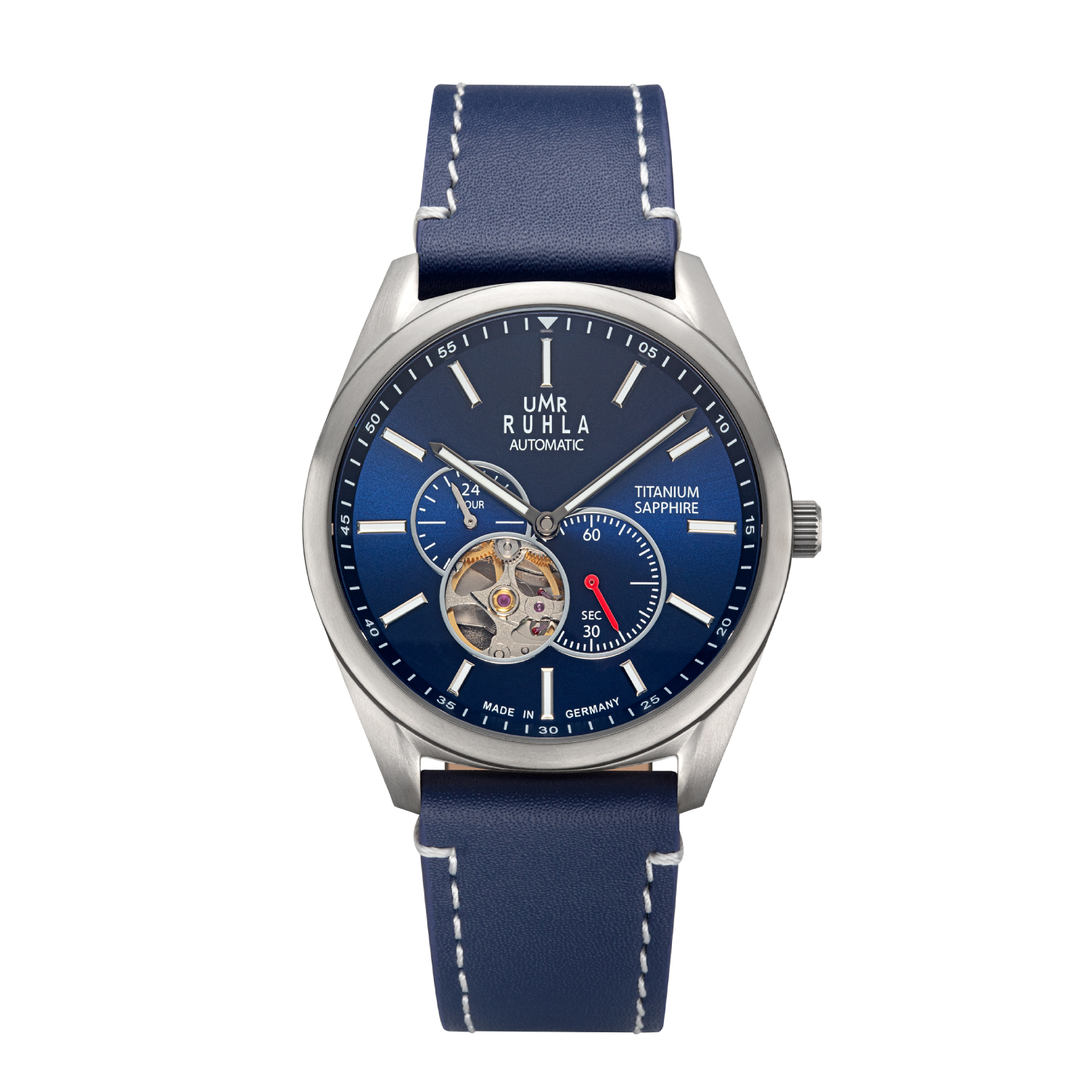 Uhren Manufaktur Ruhla - Automatik-Armbanduhr - Lederband blau