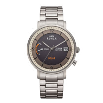 Uhren Manufaktur Ruhla - Armbanduhr Solar Ø 41mm Titan/ Metallband orange