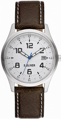 s.Oliver bracelet-montre en cuir véritable brun SO-1700-LQ