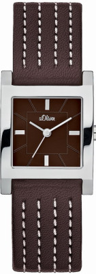 s.Oliver bracelet-montre en cuir véritable brun SO-1610-LQ