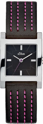 s.Oliver bracelet-montre en cuir véritable noir SO-1609-LQ